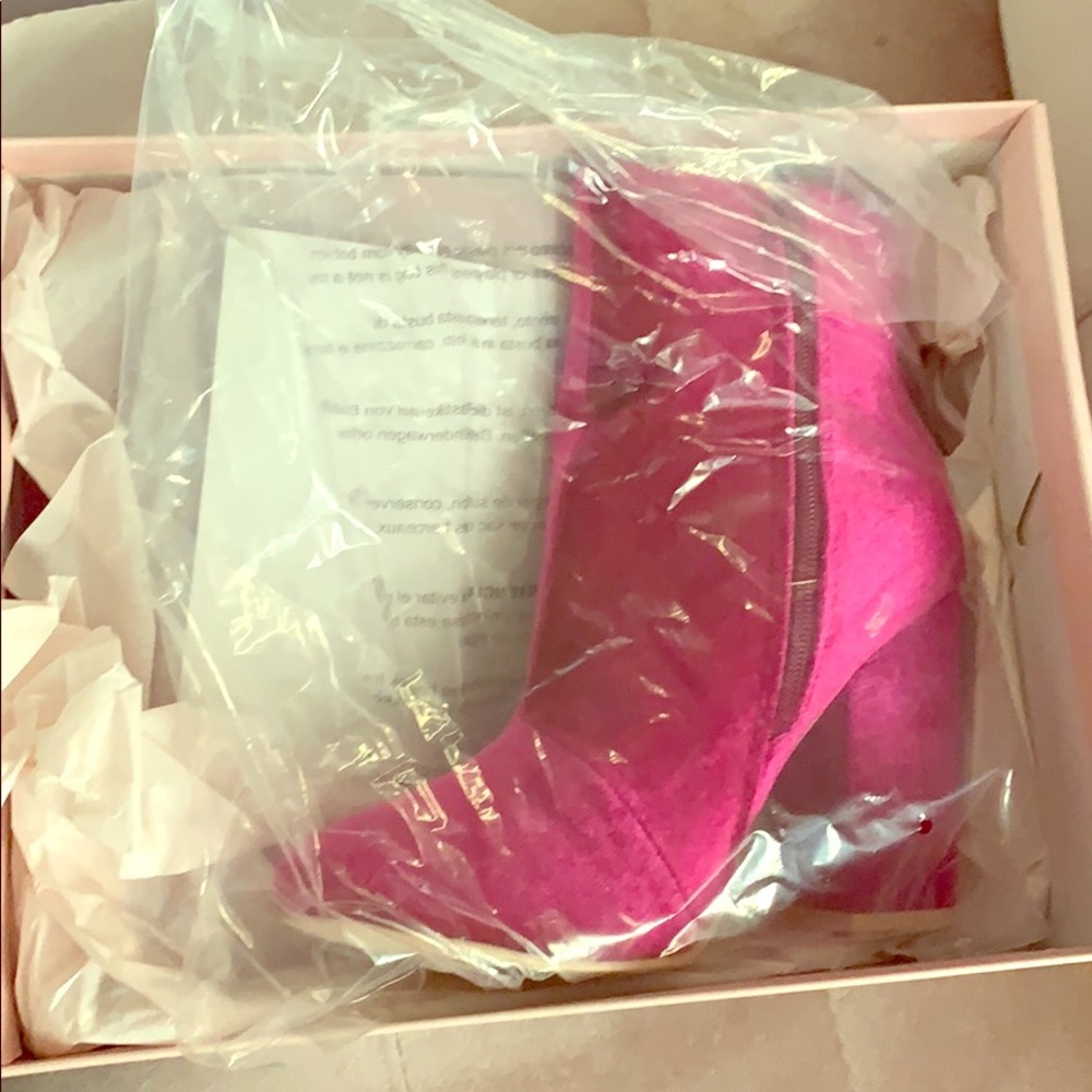 JustFab Hot Pink Velvet Ankle Boots